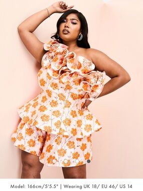 ASOS Luxe Curve Embroidered Orange Floral Skirt Shorts, Size 20